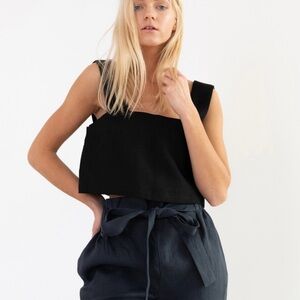 Handmade linen square neck crop top in rust colour